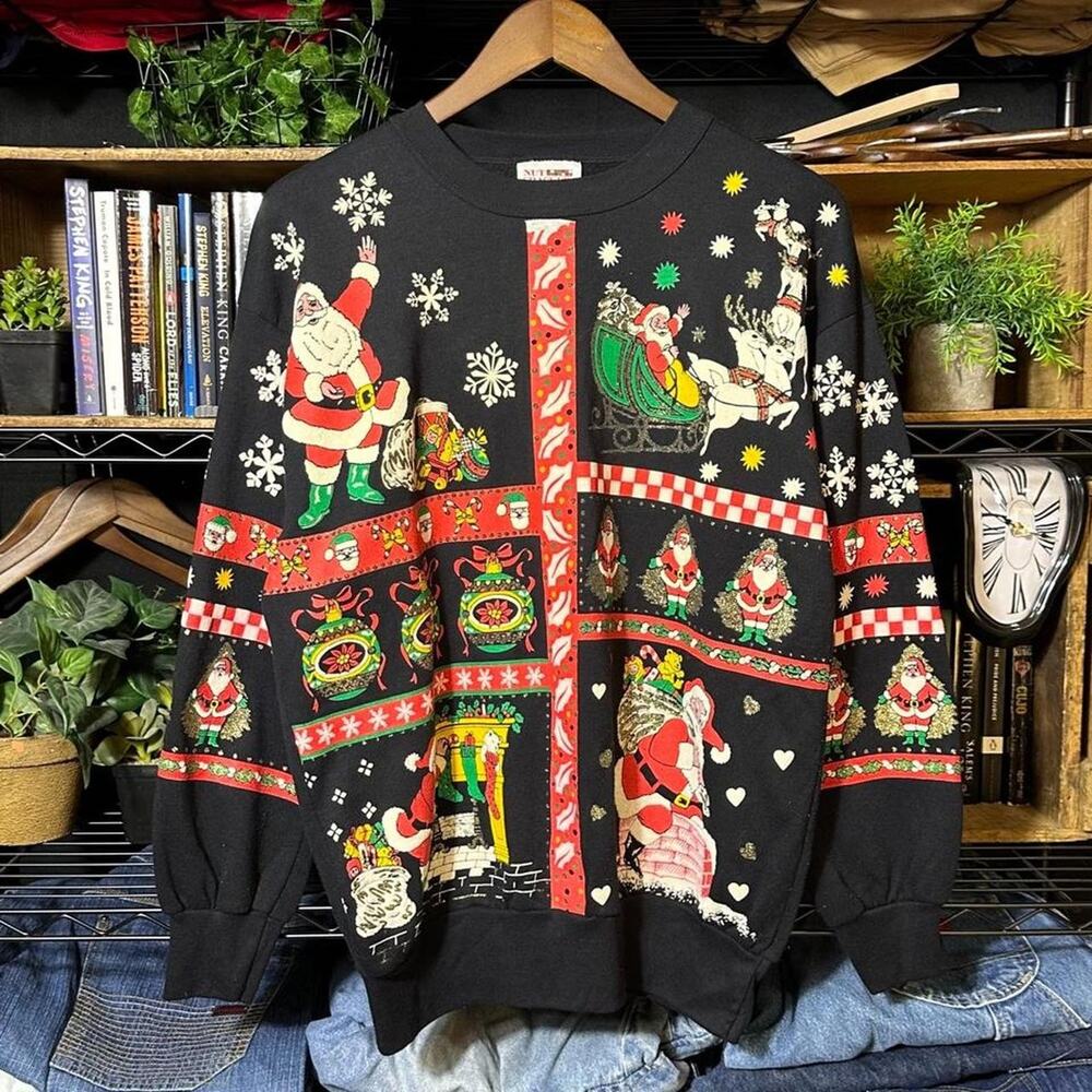Vintage 90s Nut Cracker Christmas Sweater AOP Crewneck Sweatshirt Mens Large